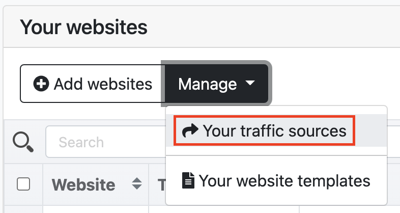 Manage traffic sources button