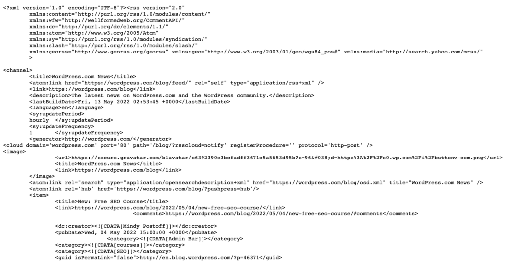 Wordpress XML feed