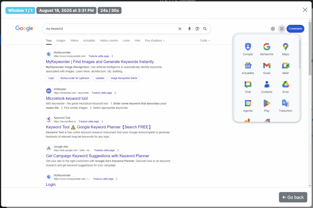 Zoom on a site screenshot